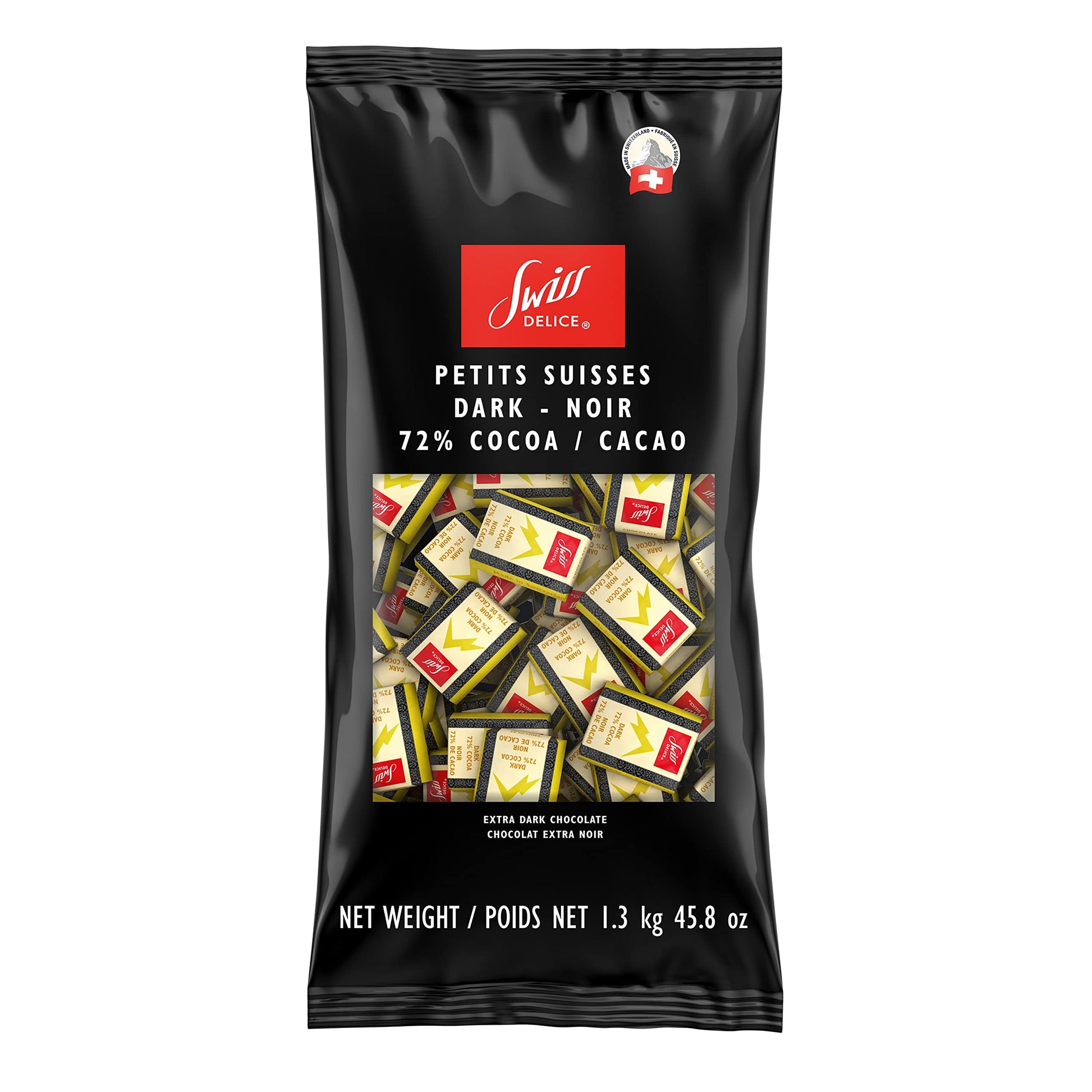 Swiss Delice Dark Chocolate Squares - 72% Chocolate Noir - Chocolates Individually Wrapped - 2.8 Lb Bulk (1300G) - Swiss Chocola