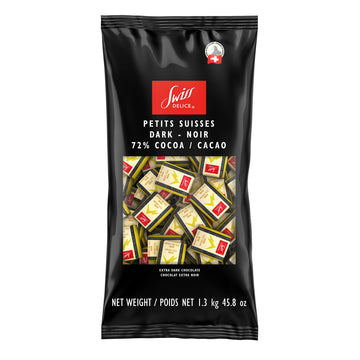 Swiss Delice Dark Chocolate Squares - 72% Chocolate Noir - Chocolates Individually Wrapped - 2.8 Lb Bulk (1300G) - Swiss Chocola