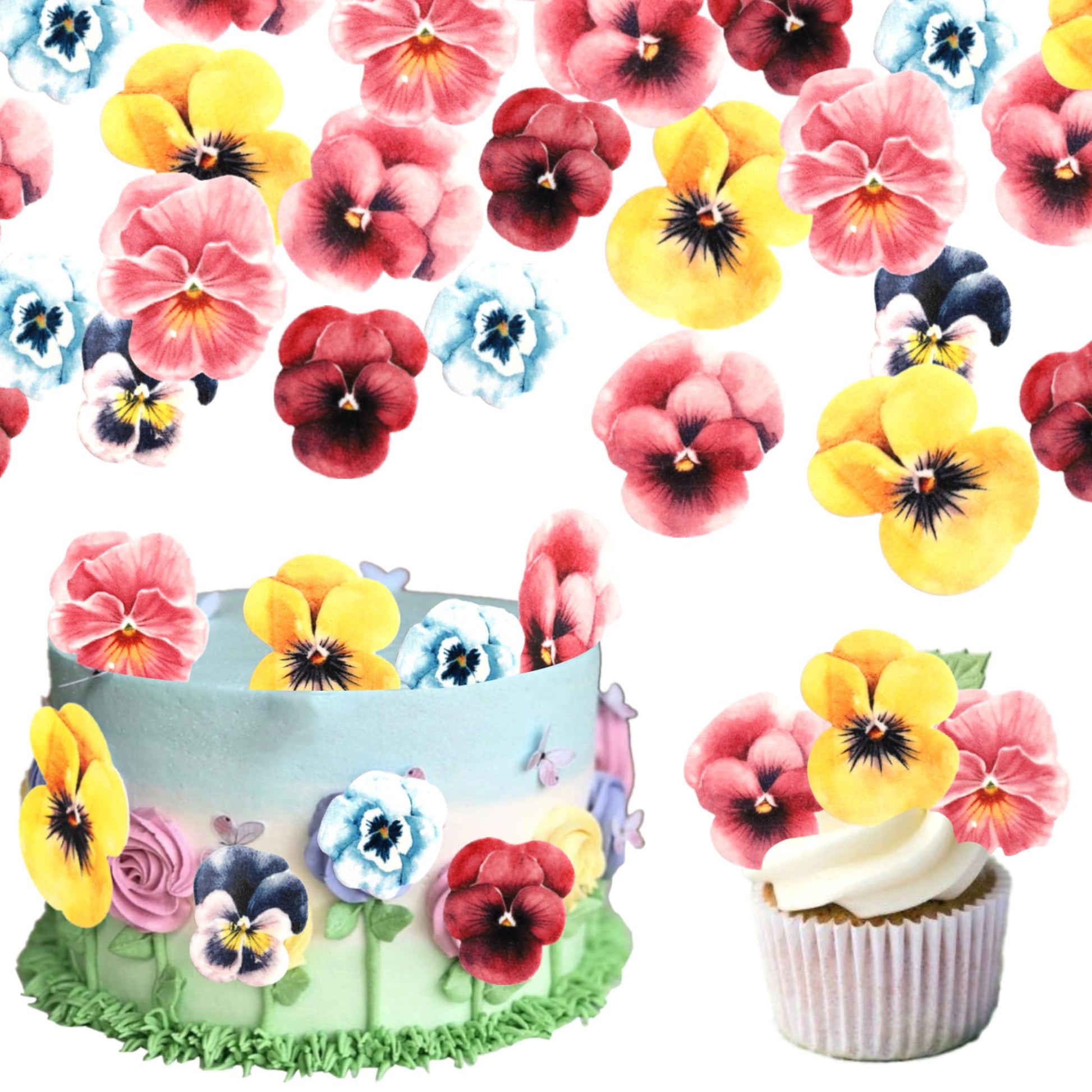 Rsstarxi Edible Flowers Cupcake Topper - 60 Pack Wafer Paper Decorations for Baby Shower, Wedding, Birthday Party - Design 5