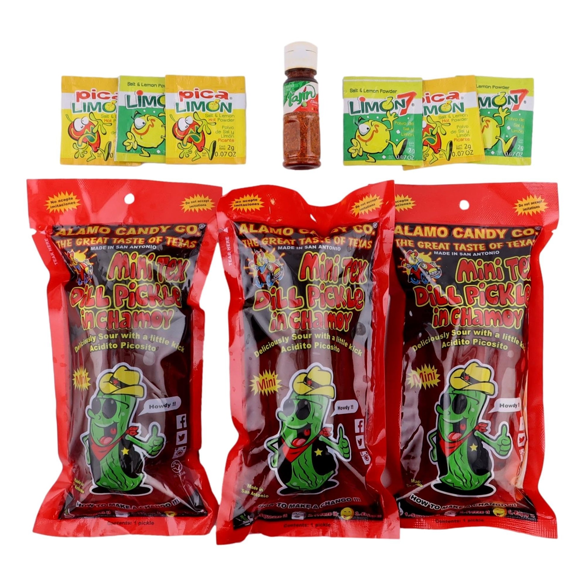 Chamoy Pickle Kit With Tajin, Lemon & Lime By Happy Packs | Pepinillos Con Chamoy | Includes 3 Chamoy Pickles | Mexican Candy Va