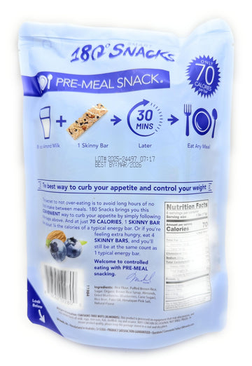 180 Snacks Skinny Rice Bars with Almond & Blueberries, 6 Bars