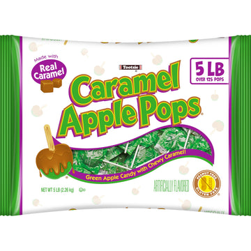 Tootsie Roll Caramel Apple Pops - Gluten Free Caramel Covered Green Apple Lollipops - 5 Pound Bag