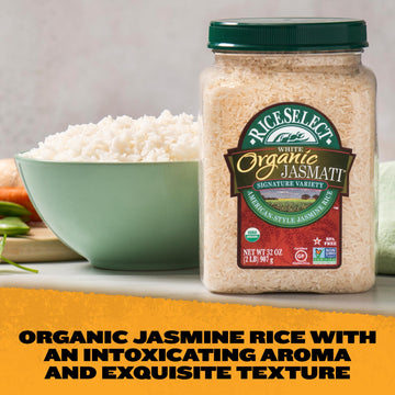 RiceSelect Organic Jasmati White Rice for Asian-Food-Inspired Recipes, Premium Non-GMO Gluten-Free Long-Grain Jasmine Rice, 32-O