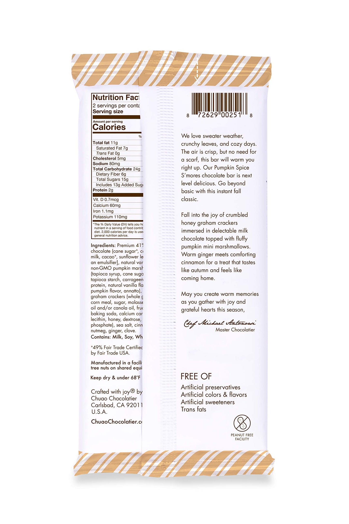 Chuao Chocolatier Pumpkin Spice Smores Gourmet Milk Chocolate Bars | No Preservatives | For Gift Baskets, Birthday, Care Package | 3 Pack