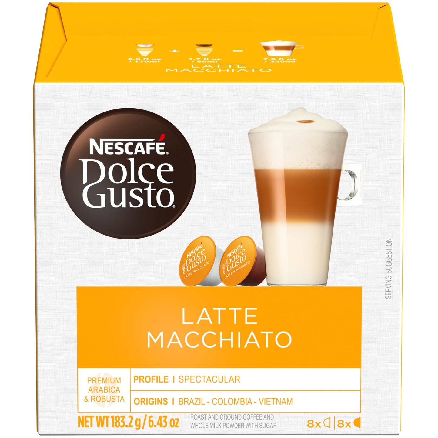 NESCAFÉ DOLCE GUSTO Coffee Pods, Latte Macchiato, 16 Count, 6.43 Ounce (Pack of 3)
