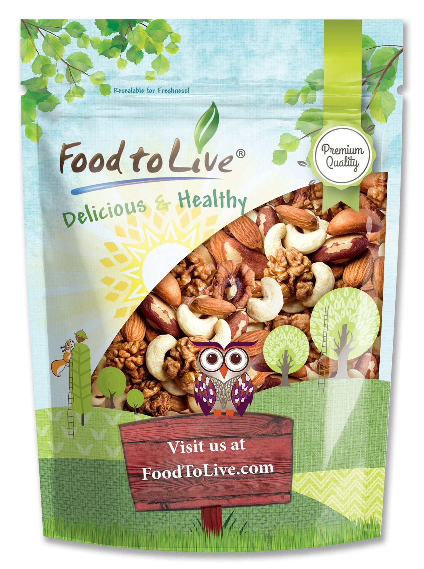 Food to Live Mixed Raw Nuts, Unsalted, Vegan, 4 LB Bulk - Cashews, Brazil Nuts, Walnuts, Almonds, Kosher