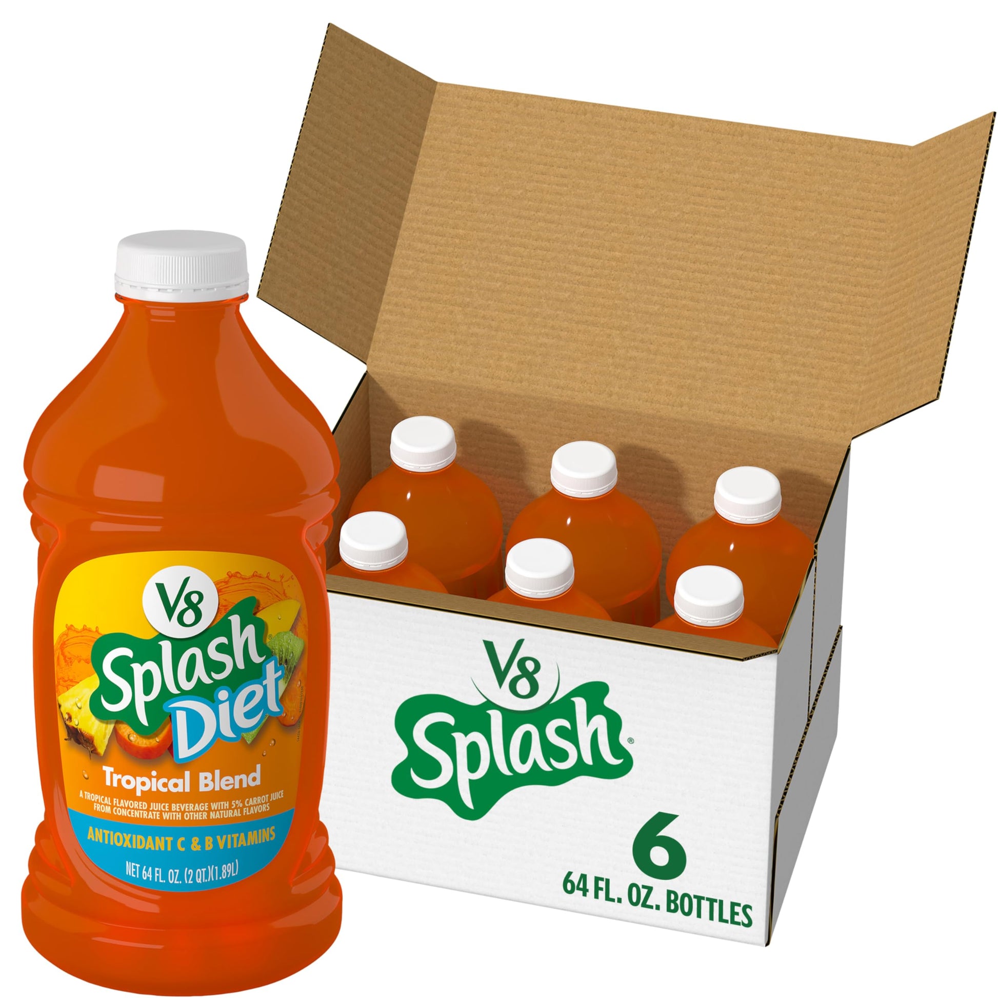 V8 Splash Diet Tropical Blend Juice Drink, 64 Fl Oz (Pack of 6)