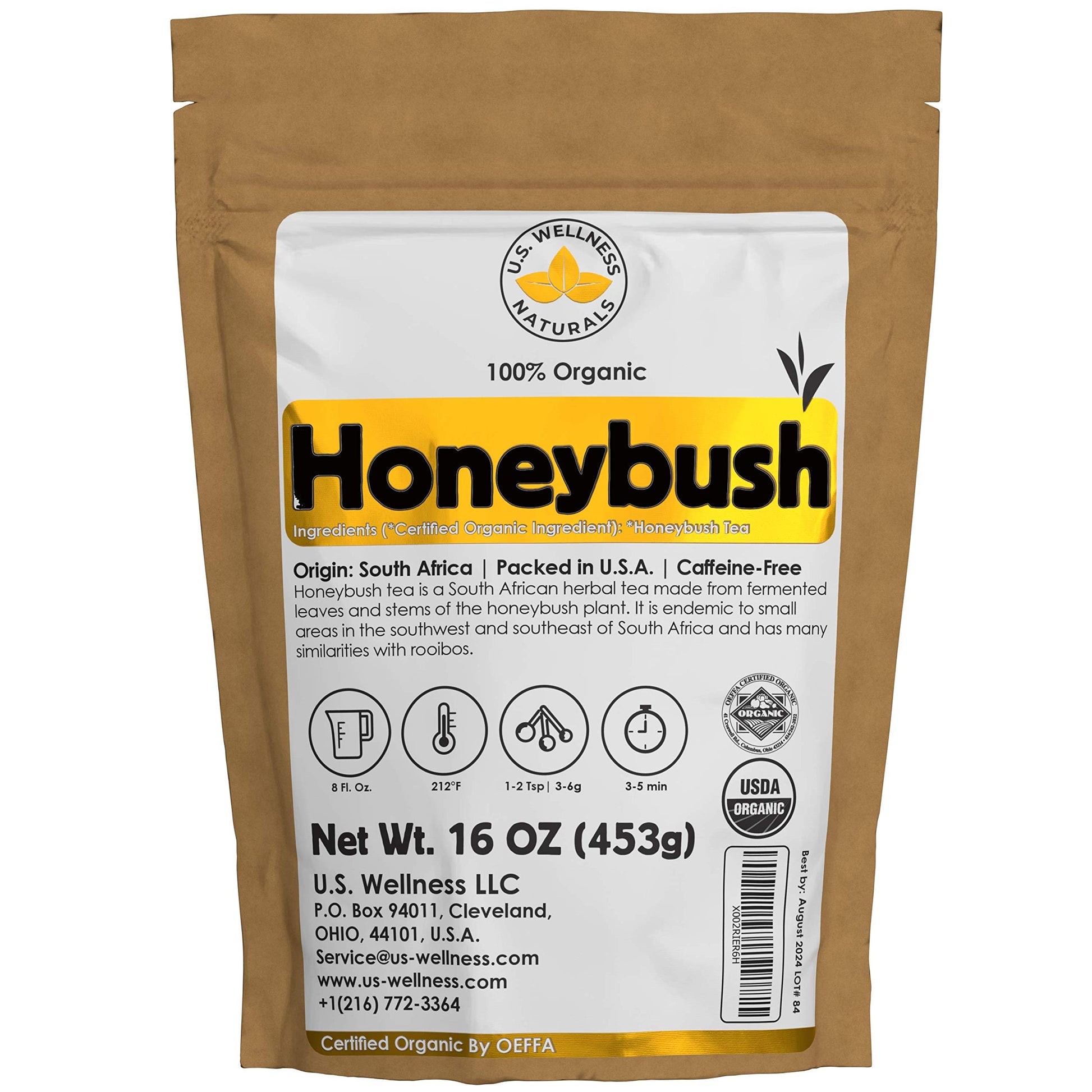 Honeybush Tea 1Lb (16Oz) 100% Certified Organic (Usda Seal) | Honeybush Loose Leaf Tea | South African | (200+ Cups) | Non-Gmo |