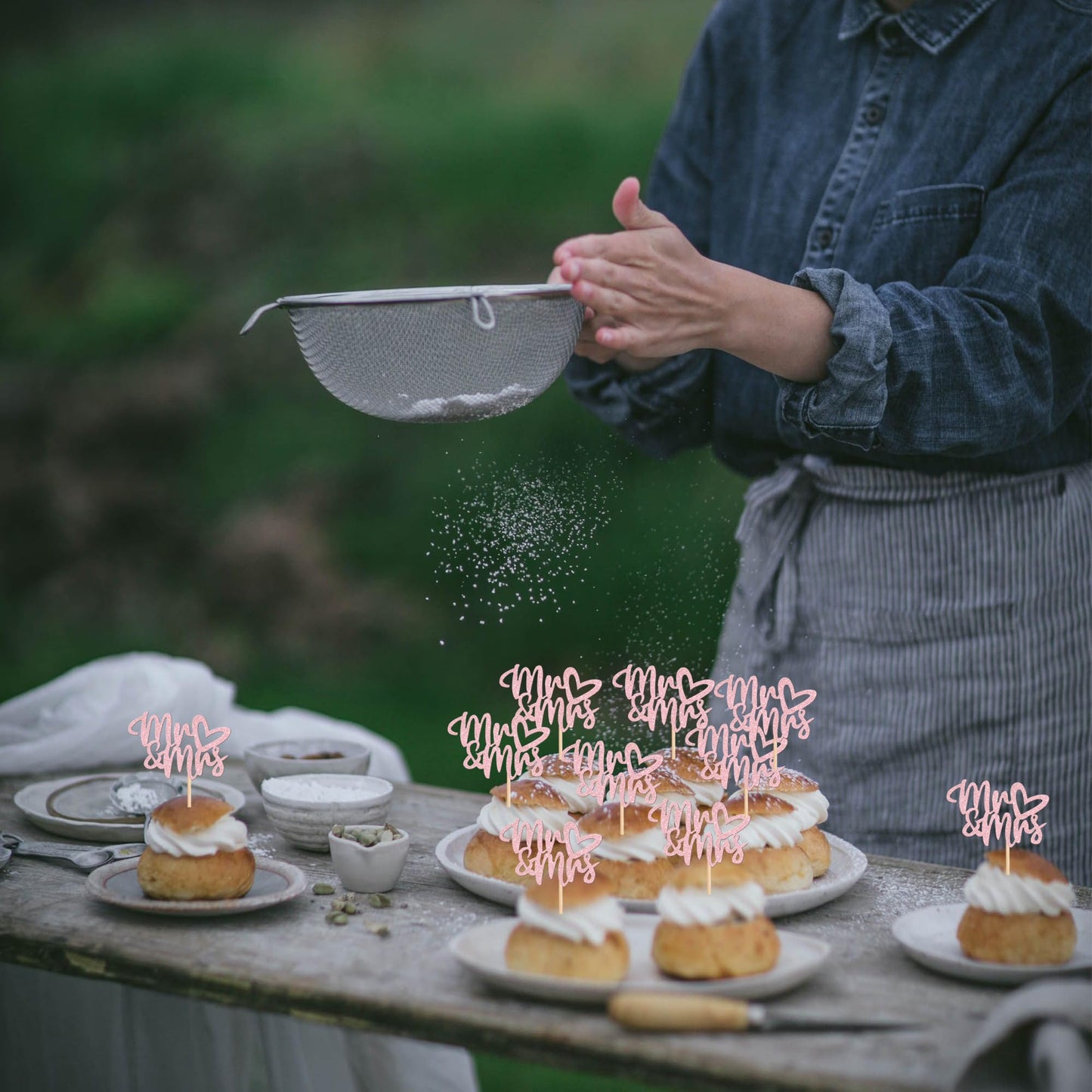 36 Pcs Mr & Mrs Cupcake Toppers With Love Heart Glitter Cupcake Picks Wedding Engagement Cake Decorations For Wedding, Bridal Sh