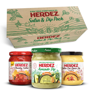 HERDEZ Salsa Dipping Variety 3 Pack - NEW! Chunky Medium, Salsa Con Queso, Avocado Dip Medium - Authentic Mexican Flavor Dips fo