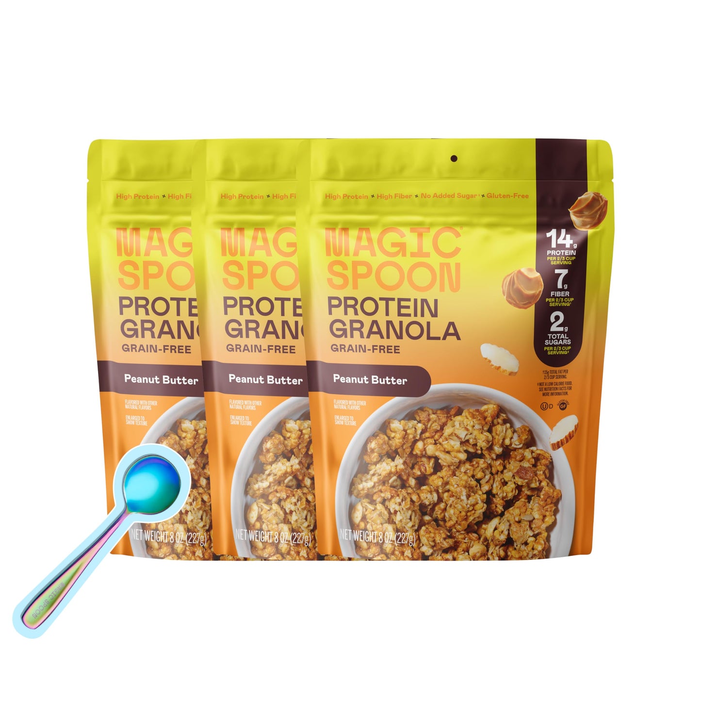 Magic Spoon Protein Granola - High Protein, Keto Friendly, Low Sugar, Pack of 3 (Peanut Butter)