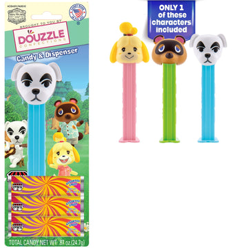 DOUzzle Kosher Pez Candy & Animal Crossing Dispenser + 3 Assorted Fruit Refills (Pack of 1) Gluten Free, Kosher Parve, USA Made