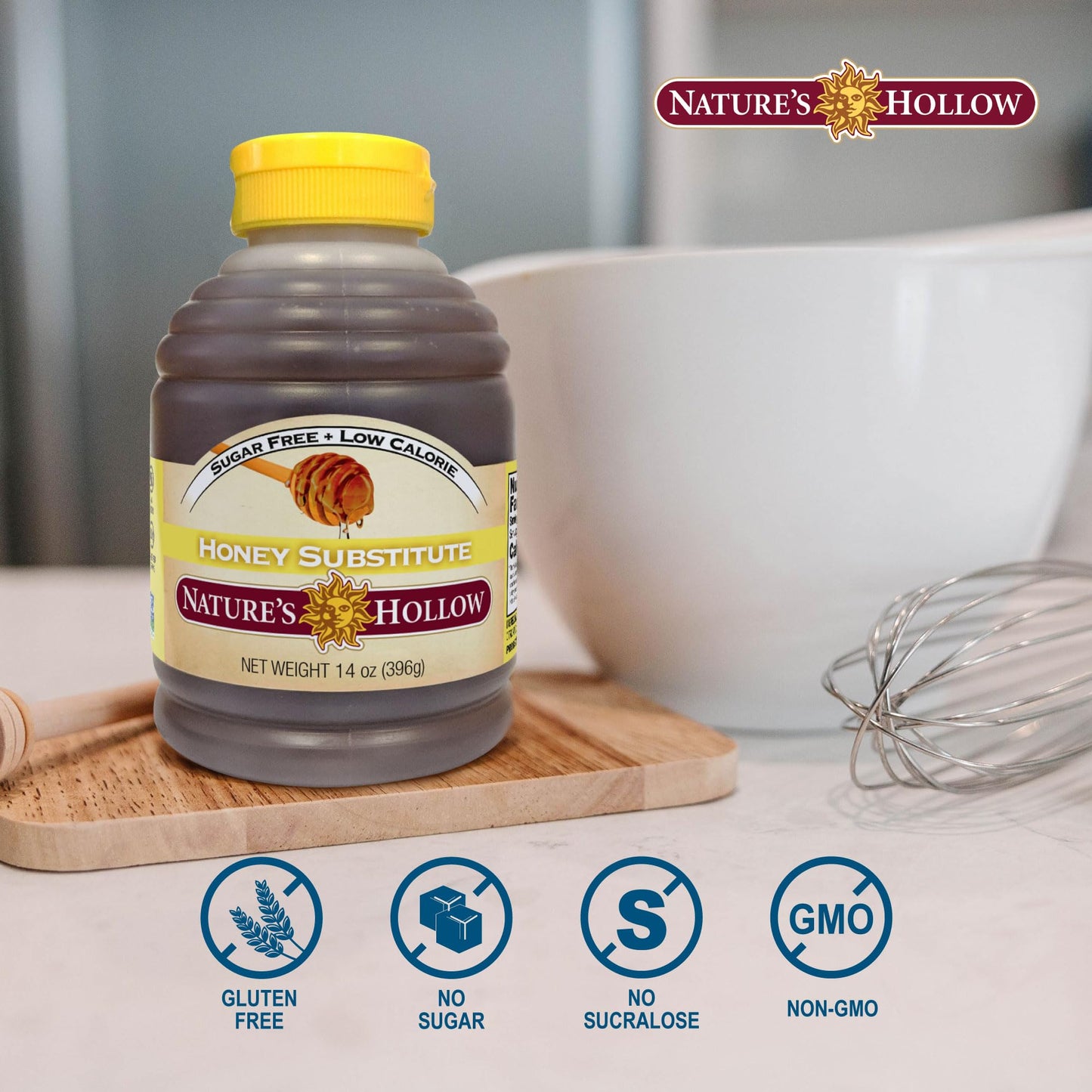 Natures Hollow Sugar-Free Honey Substitute, Non-GMO, Vegan, Gluten-Free, 14 Ounce (Pack of 2)