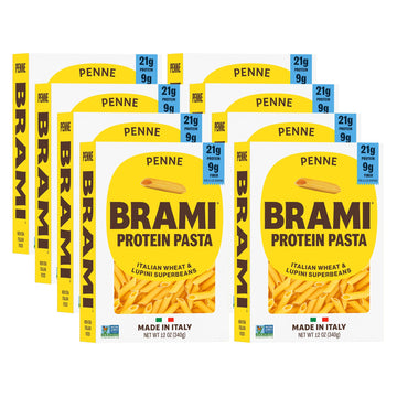 Brami 8 Pack Penne Pasta | Made With Semolina Wheat & Lupini Beans | High Protein & Fiber, Low Carb Healthy Low Carb Healthy Italian Dry Pasta | 12 Ounce - Made In Italy