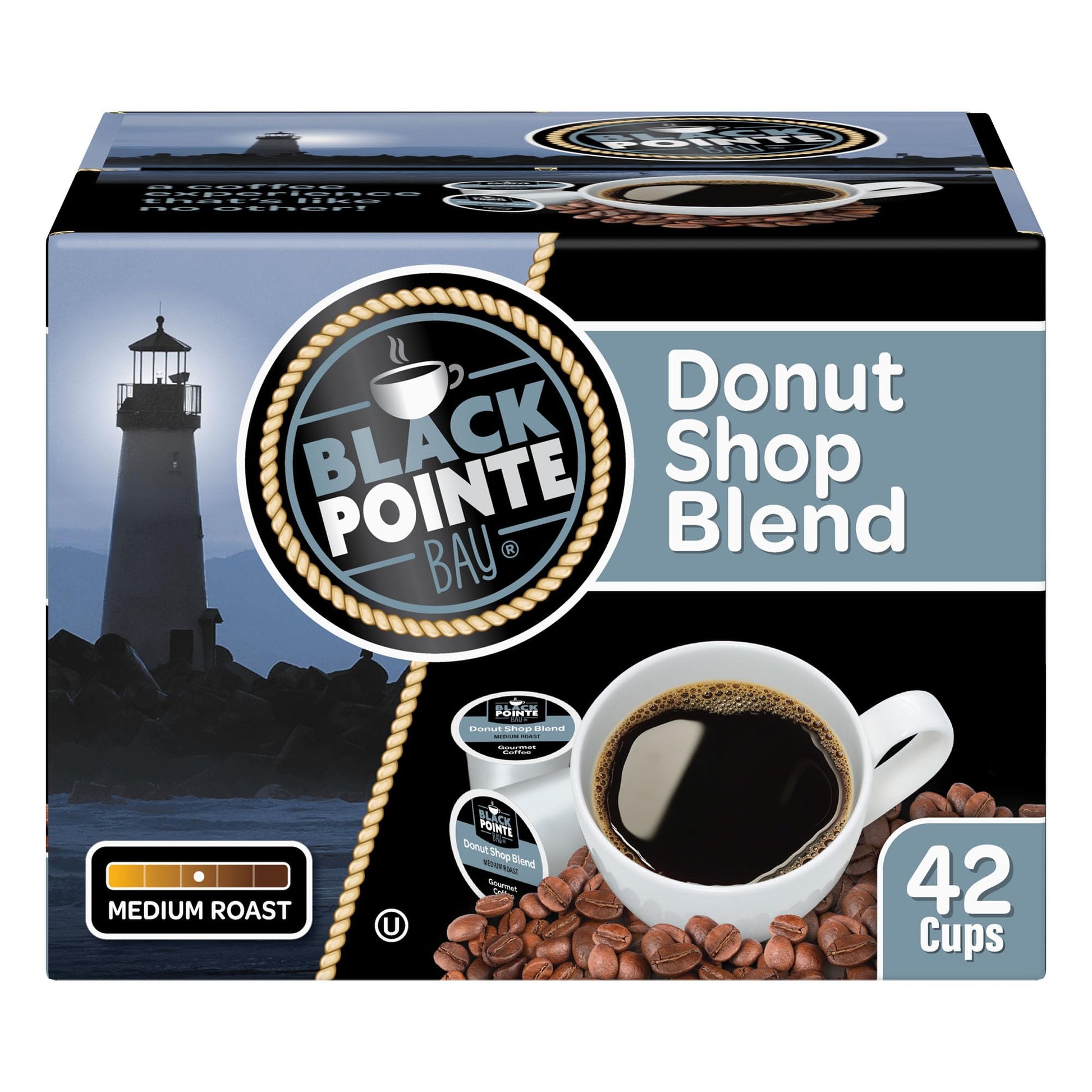 Black Pointe Bay Donut Shop Blend Coffee Pods, Medium Roast, 42 Count for Keurig K-Cup Brewers