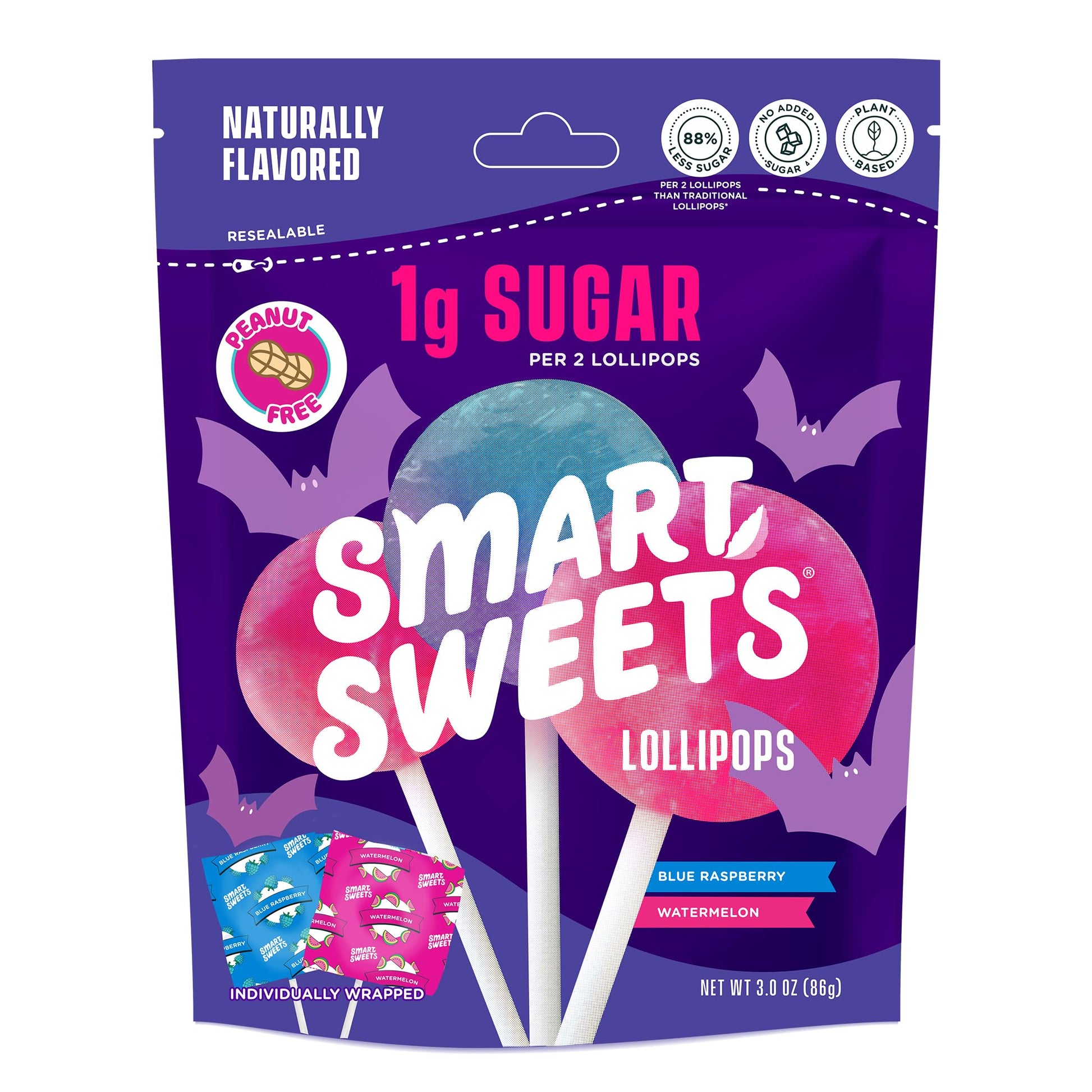 SmartSweets Halloween Lollipops | 3 oz (12 Lolli per pack) | Low Sugar and Calorie Gummy Candy | Healthy Snacks for Kids  Gluten Free  Plant Based  School Safe Snacks
