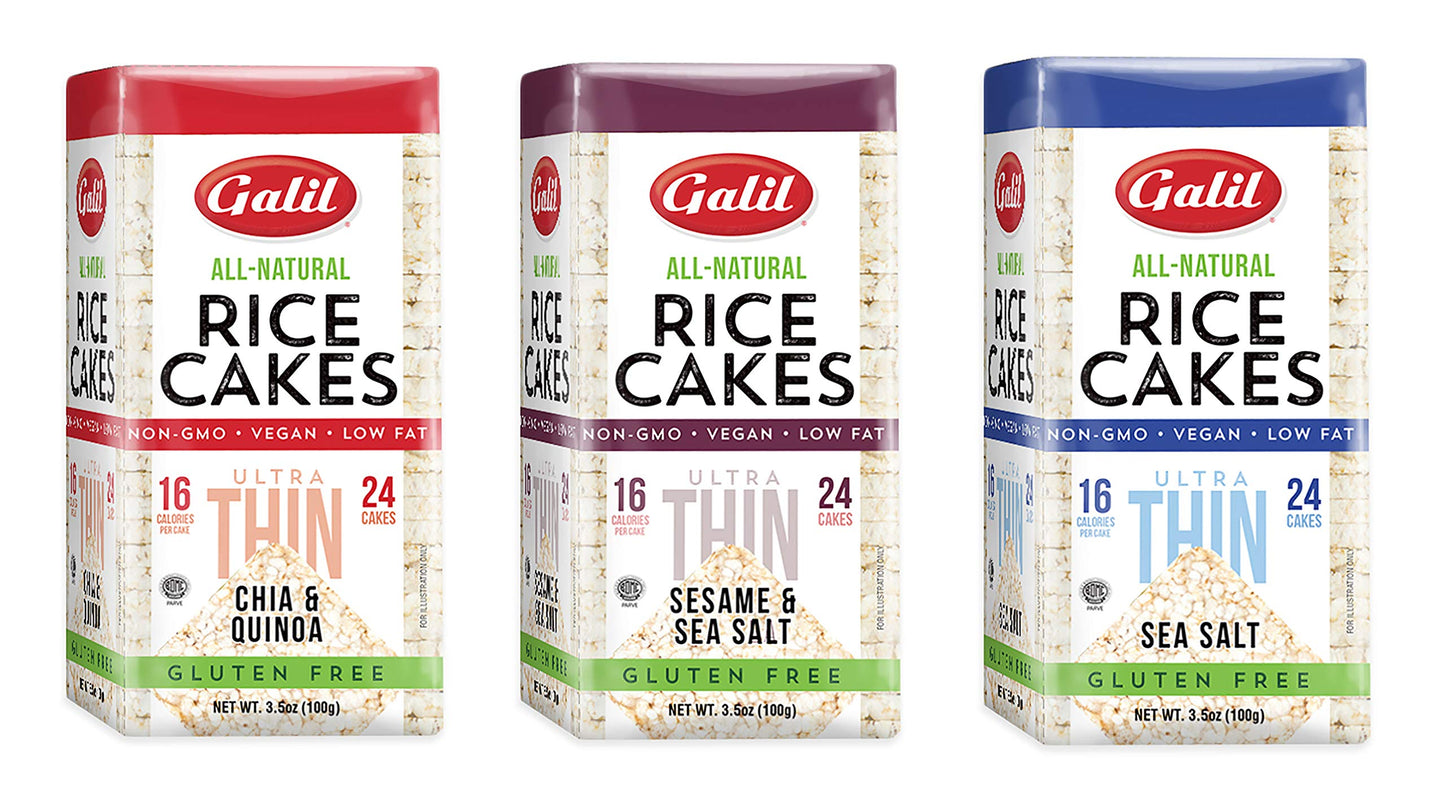 Galil Ultra-Thin Rice Cake Variety Pack of 3 - Sea Salt, Chia & Quinoa, & Sesame & Sea Salt | All-Natural, Non-GMO, Low Fat Snac