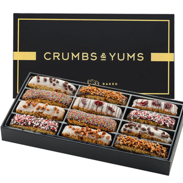 Mothers Day Cookies Gift Basket - 12 Gourmet Chocolate Covered Biscotti with Assorted Toppings - Assorted Food Gift Box for Fath