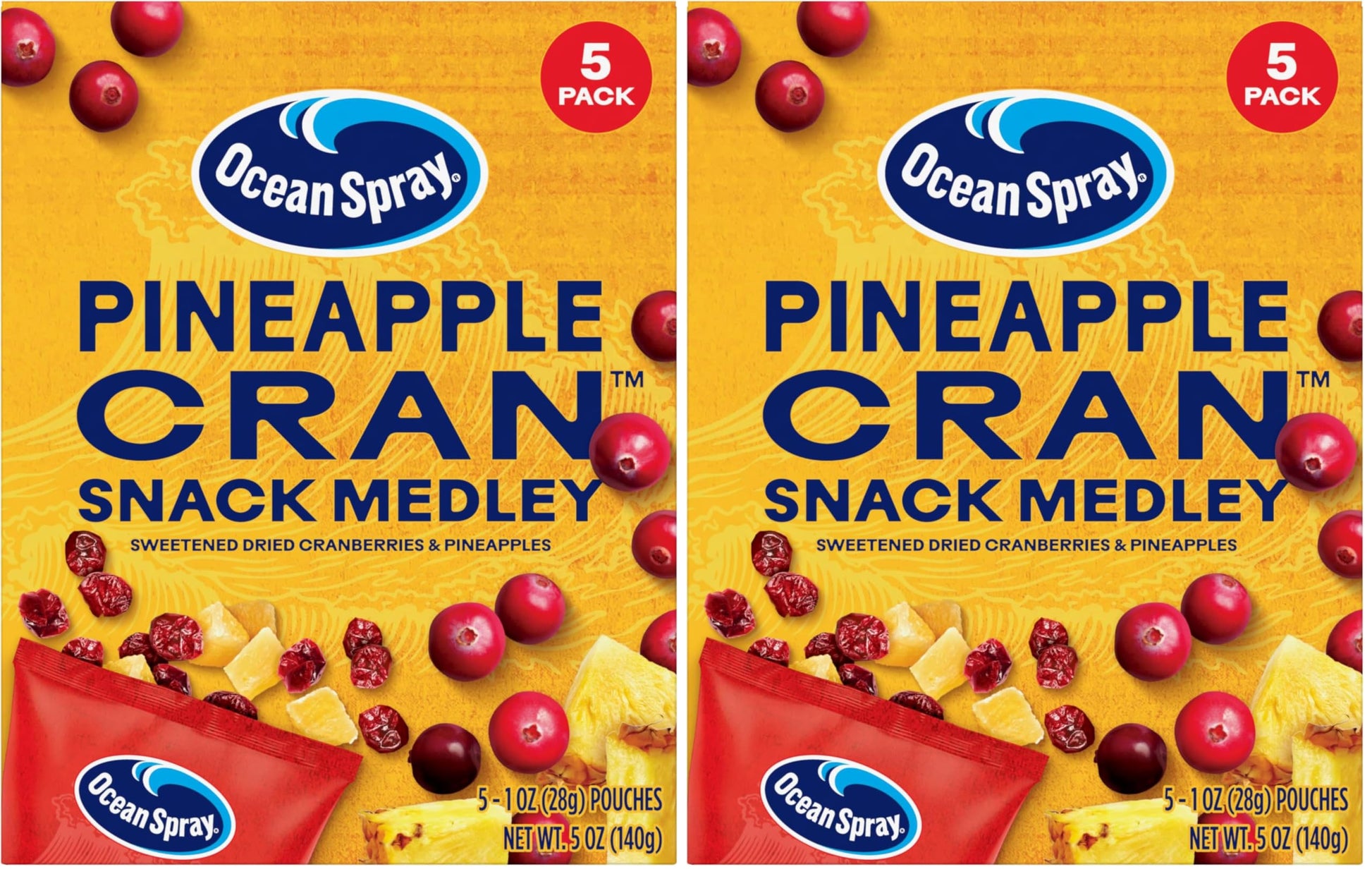 Ocean Spray Pineapple Cran Snack Medley, Cranberry and Pineapple Dried Fruit Snack, 1 Oz Pouches, 5 Count (Pack of 2)