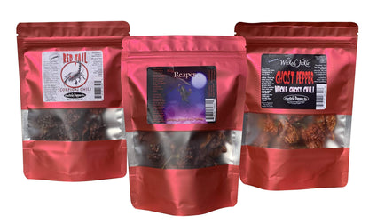 Wicked Tickle Spice Gift Set - 10 Ghost, 10 Scorpion, 10 Carolina Reaper Peppers + 2 Free Each (36 Total)