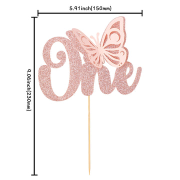 Gyufise 1Pcs Butterfly One Cake Topper Rose Gold Glitter Baby Shower Butterfly 1St Birthday Cake Pick Decorations For Butterfly