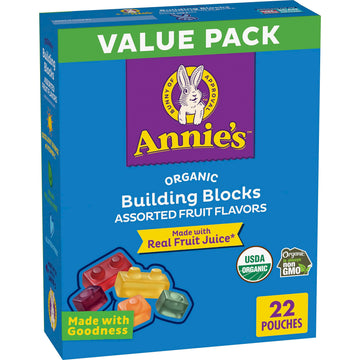 Annies Organic Building Blocks Fruit Flavored Snacks, Assorted Fruit Flavors, Gluten Free, 22 Pouches, 15.4 oz.