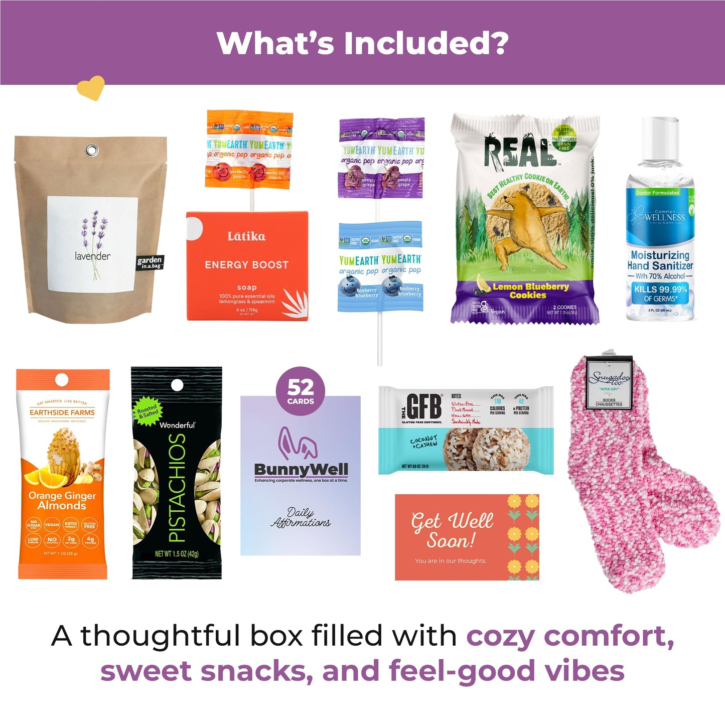 BUNNY · JAMES · Vegan Get Well Soon Care Package - 12-Piece Gift Box with Healthy Snacks & Cozy Socks