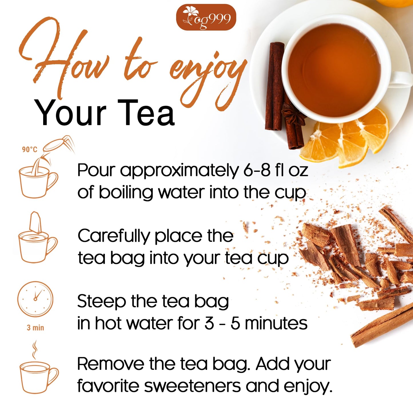 TOG999  enhanced 135 Tea Bags - Special Cinnamon Tea  100% Natural & Pure. Cinnamon Stick Herbal Spice Tea. No Sugar  No Caffeine  No Gluten  Vegan.