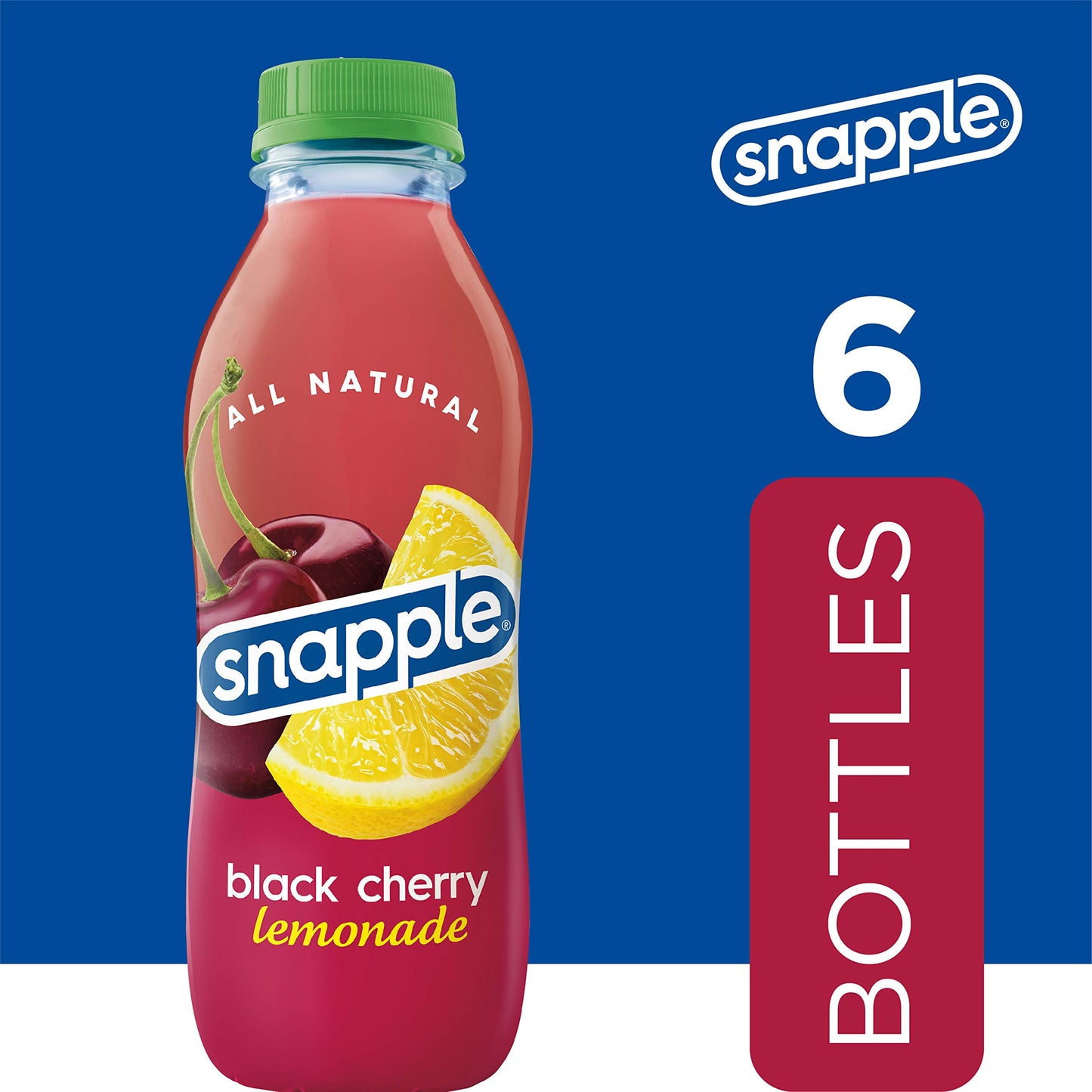 Snapple Black Cherry Lemonade 6 Pack, 16 fl oz Recycled Plastic Bottles