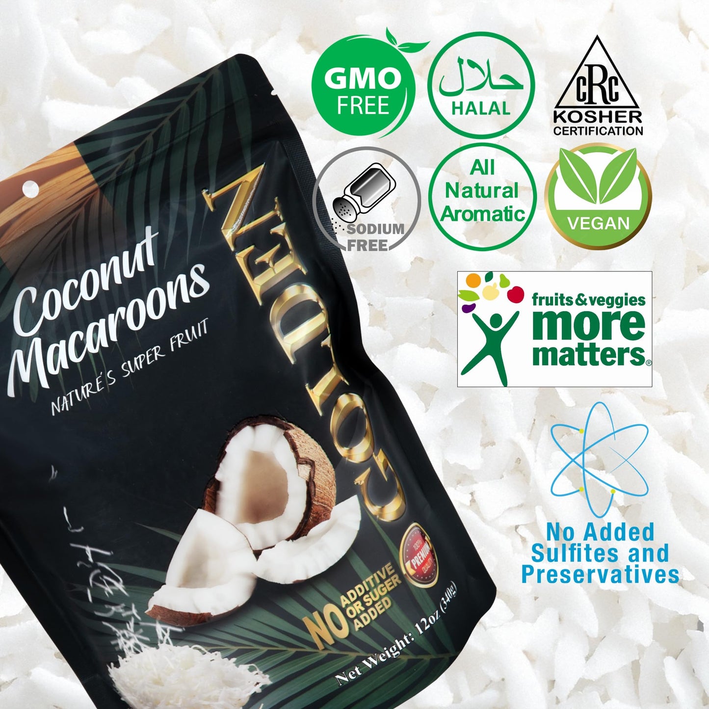 Golden Premium Quality Coconut Macaroons Slices - 12 Oz (340 G), Natural Super Fruit With No Additives Or Sugar Added In A Resea