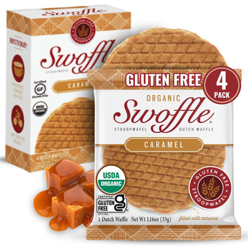 Gluten Free Organic Stroopwafels by Swoffle - Caramel Filled | (4) 1.16oz Wafers | non-GMO, Wheat Free, Kosher, Soy Free, Nut Fr