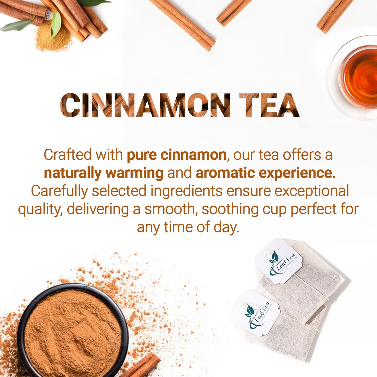 LeafLea Premium Herbal Cinnamon Tea Bags, Caffeine-Free, Sugar-Free, Non-GMO, Vegan, 120 Bags (Pack of 3)
