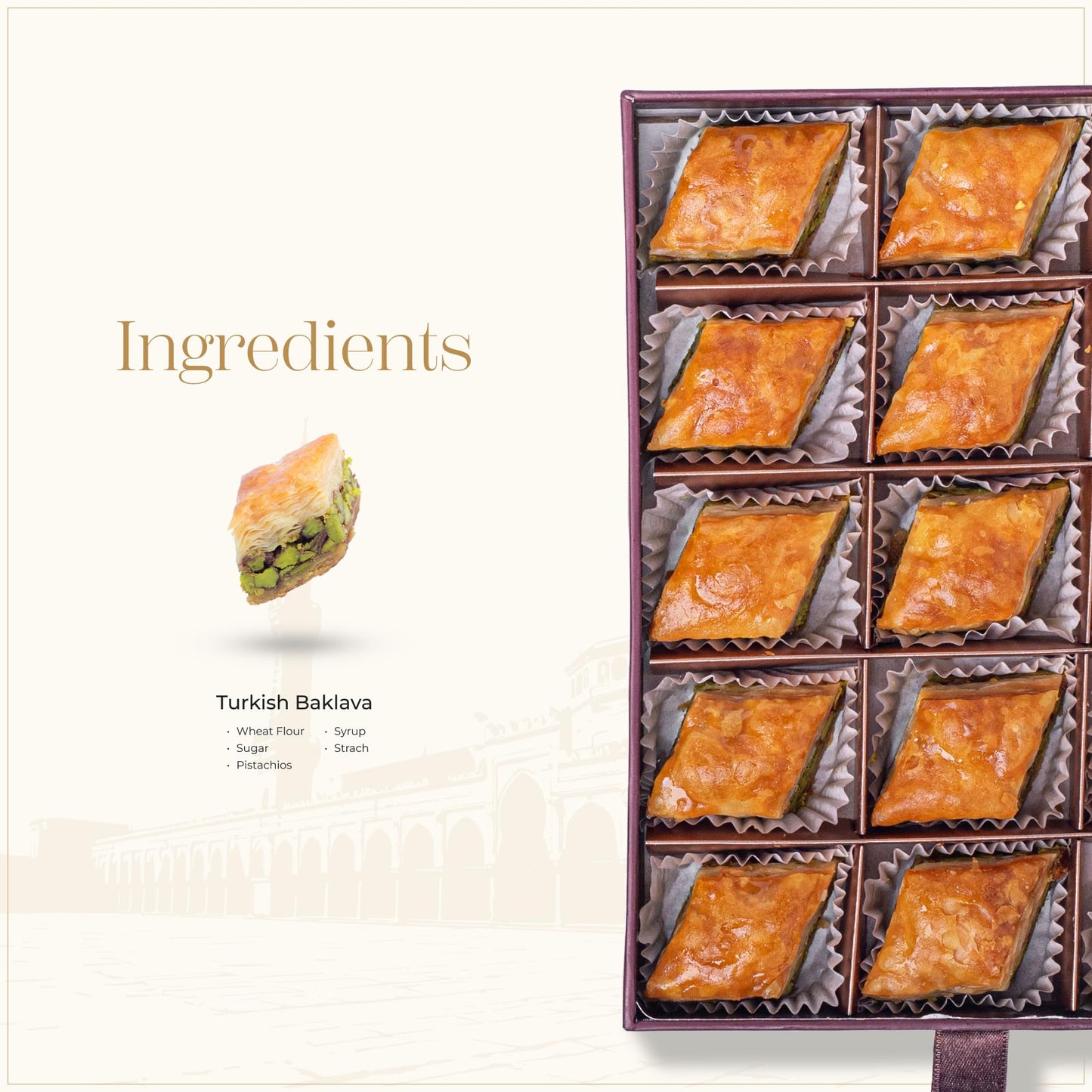 Damaskino Home Greek Baklava Gift Box – 15 Pistachio Pastries – 10.5oz Authentic Middle Eastern Dessert