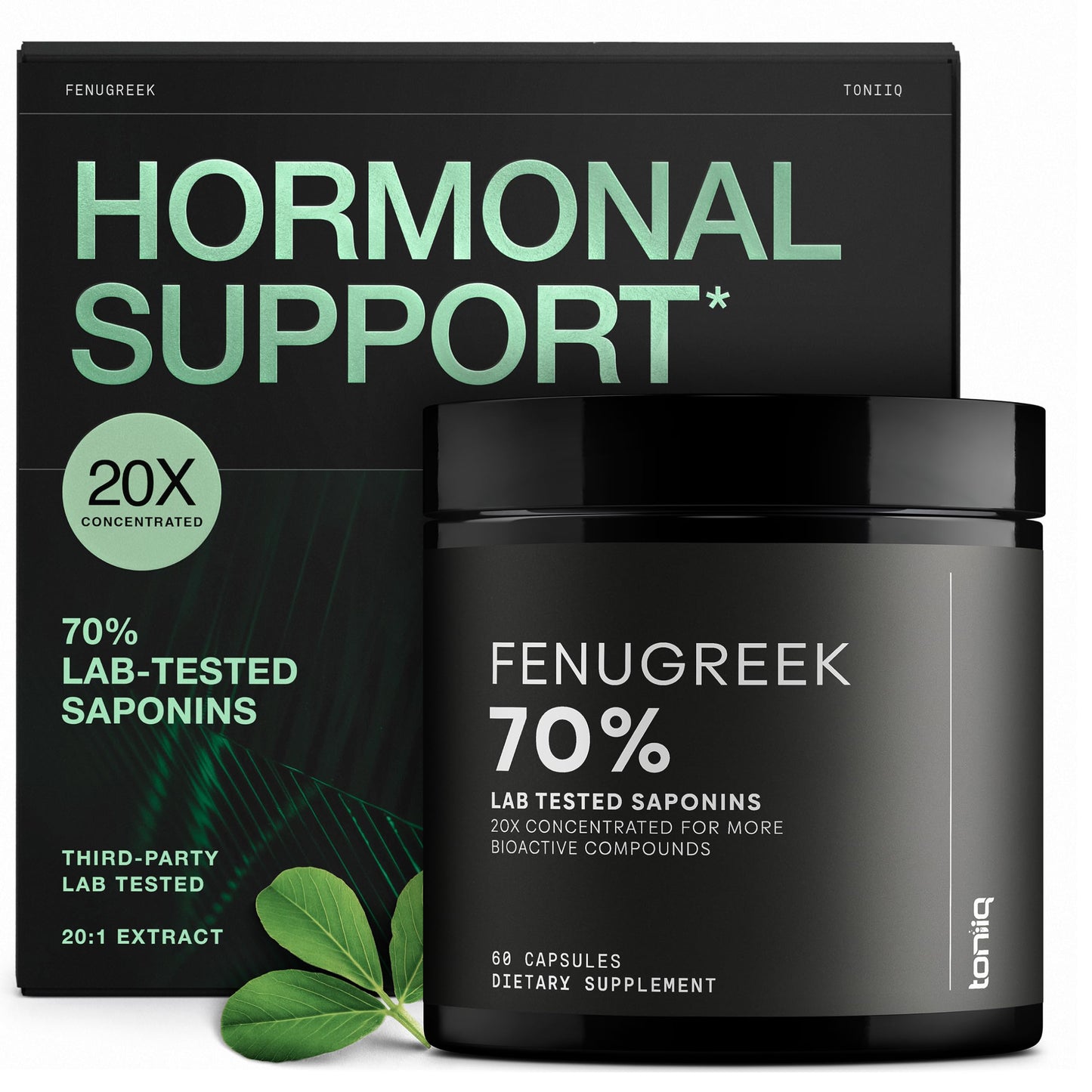 Toniiq Fenugreek Capsules - Ultra High Potency 20:1 Extract, 60 Count, Third-Party Lab Tested, 70% Saponins