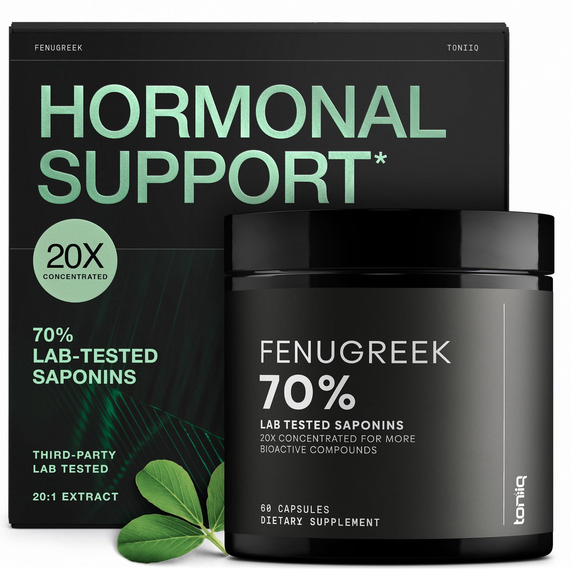 Toniiq Fenugreek Capsules - Ultra High Potency 20:1 Extract, 60 Count, Third-Party Lab Tested, 70% Saponins