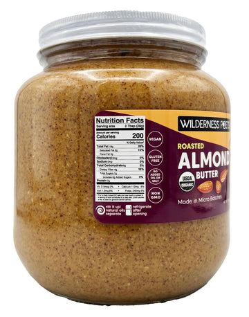 Wilderness Poets, Roasted Almond Butter - Organic, Smooth, Creamy, No Salt, Unsweetened - Half Gallon Glass Jar, 4 Pound (64 Oun