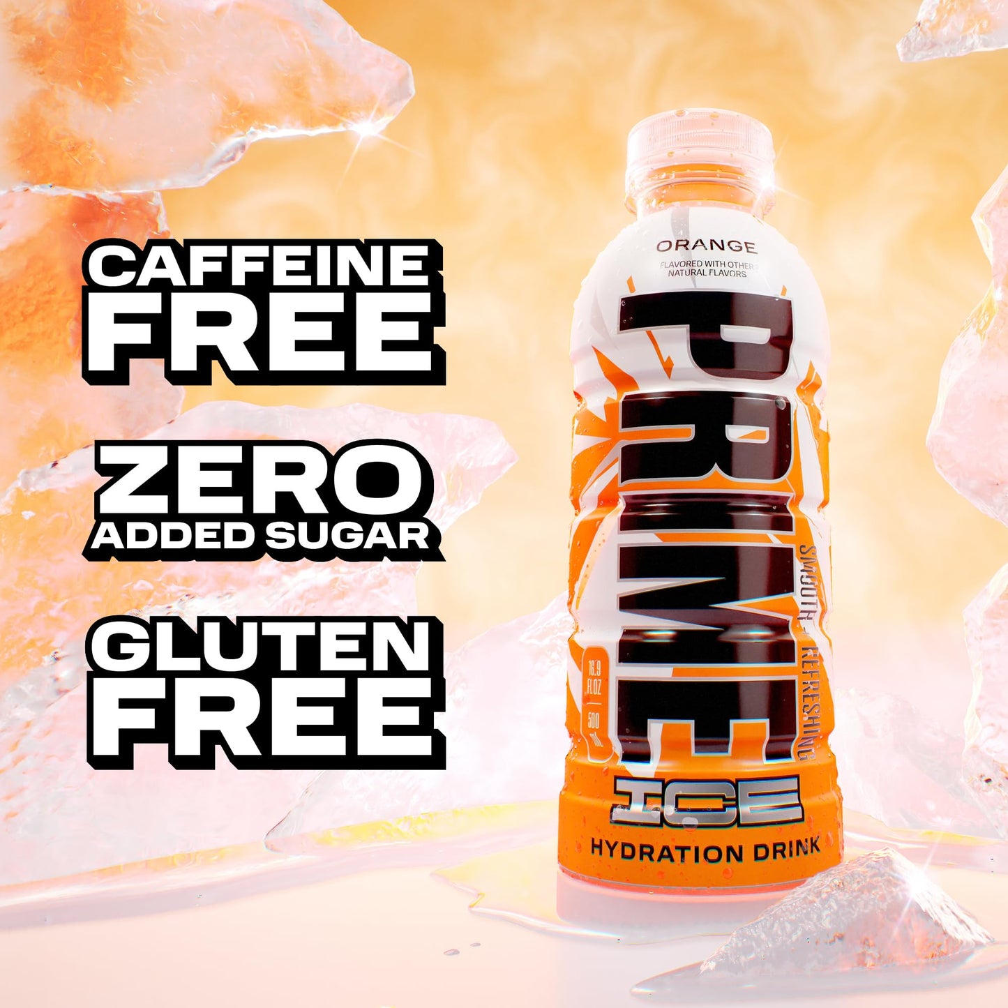 PRIME Hydration ICE ORANGE  Sports Drinks  Electrolyte Enhanced for Ultimate Hydration  250mg BCAAs  B Vitamins  Antioxidants  Low Sugar  16.9 Fl Oz  12 Pack