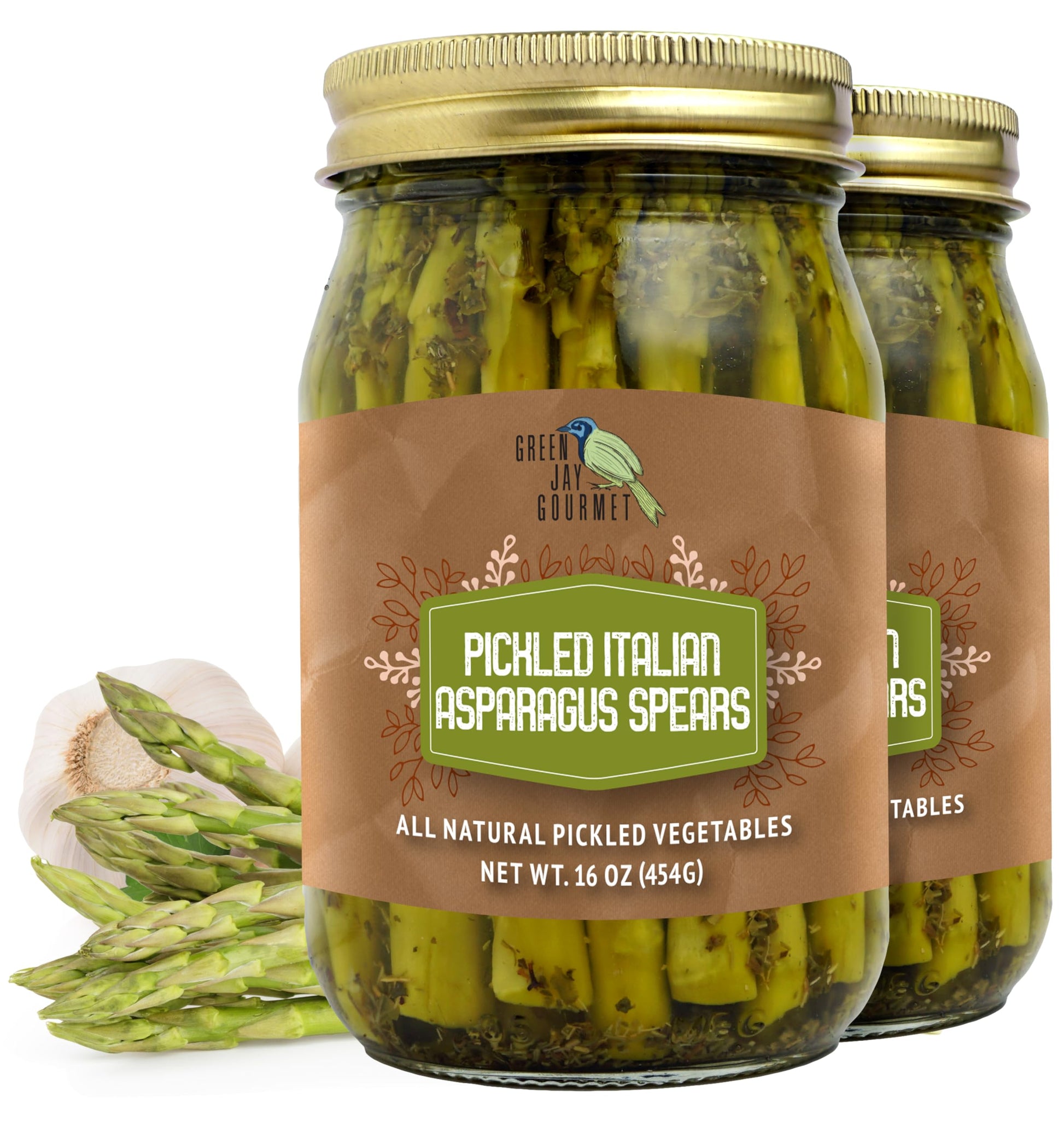 Green Jay Gourmet Pickled Italian Asparagus Spears - 2 x 16 Ounces, Fresh Hand Jarred Vegetables for Cooking & Pantry
