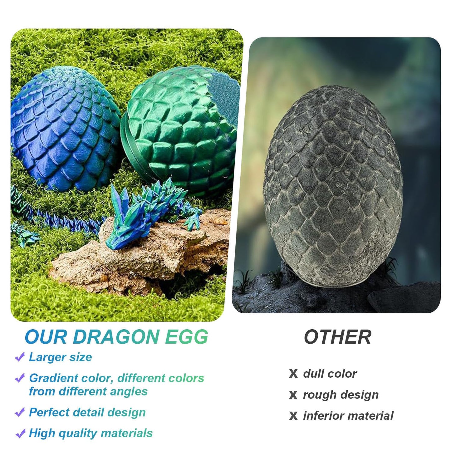 noxozoqm 3D Printed Easter Dragon Egg - Prefilled Basket Stuffers, Green+Purple, Model Huoothueryy-99