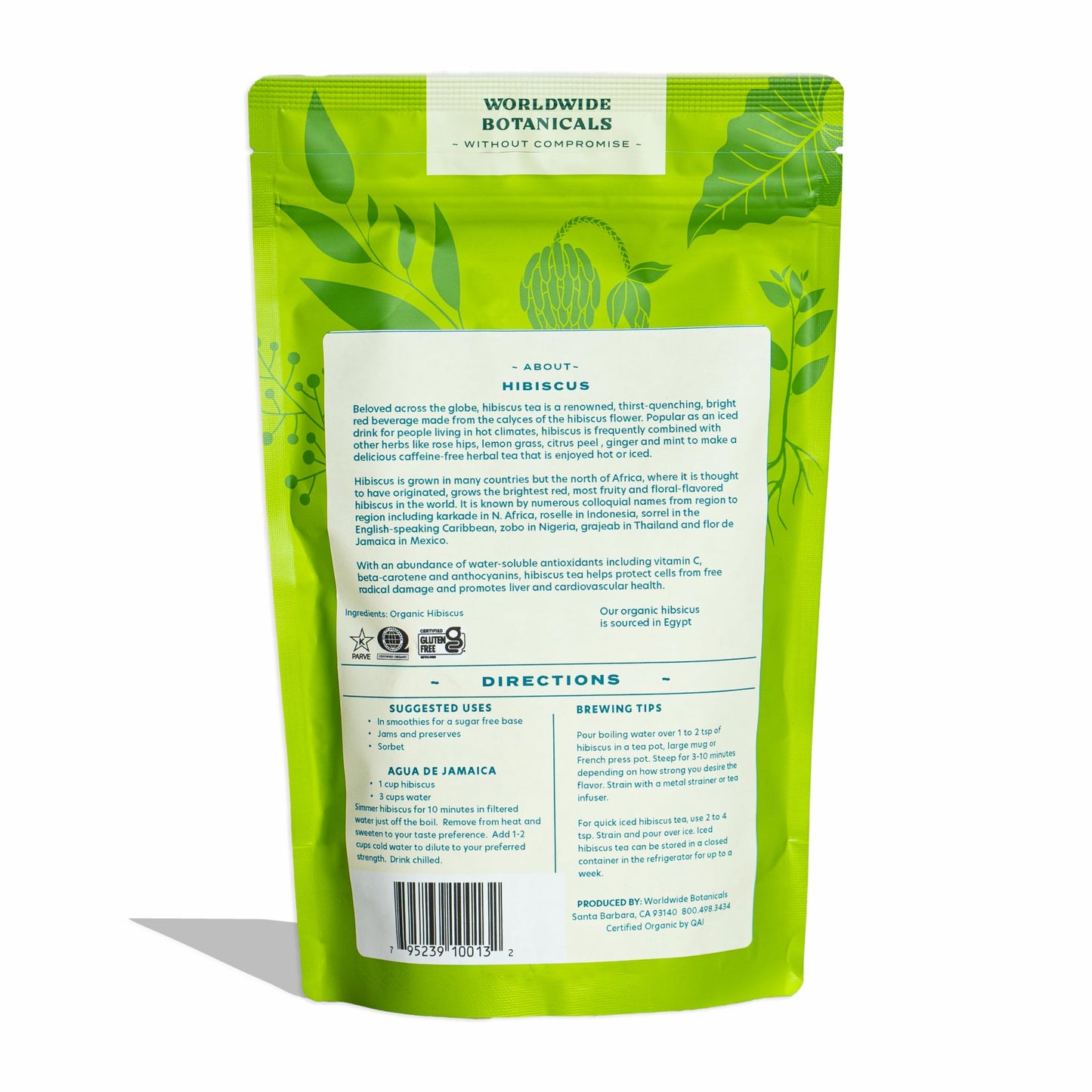Worldwide Botanicals Organic Hibiscus Tea, Loose Leaf, 8 oz, Cut and Sifted, 100% Egyptian Hibiscus sabdariffa