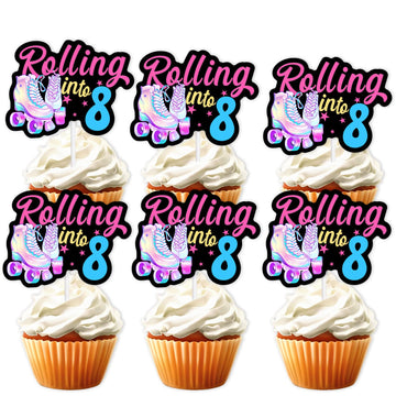 18Pcs Black Glitter Pink Roller Skates Dessert Cupcake Topper 80S 90S Retro Hip Hop Roller Skating Rolling Into 8 Theme Decor Su