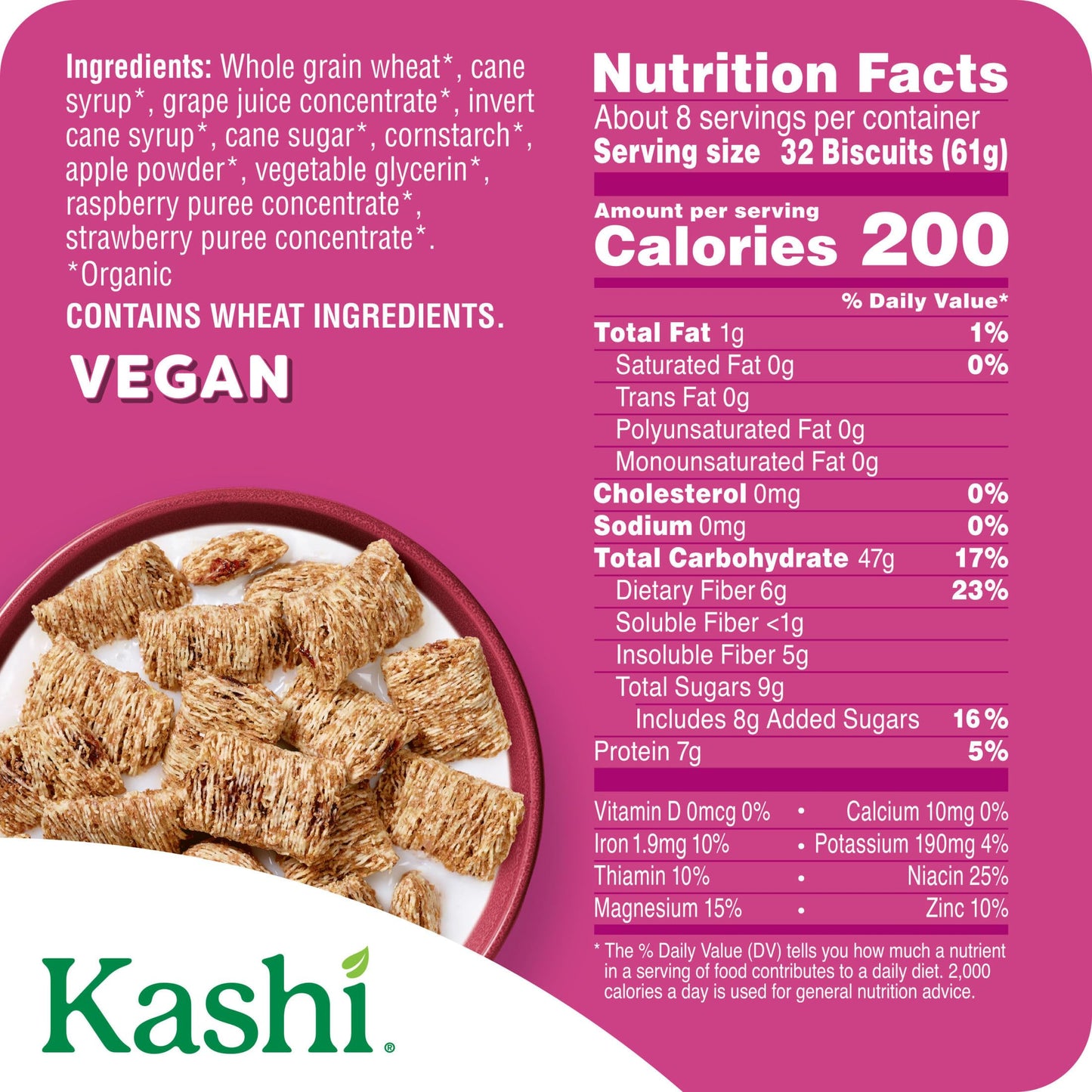 Kashi Breakfast Cereal  Organic  Fiber Cereal  Berry Fruitful  17.2oz Box (1 Box)