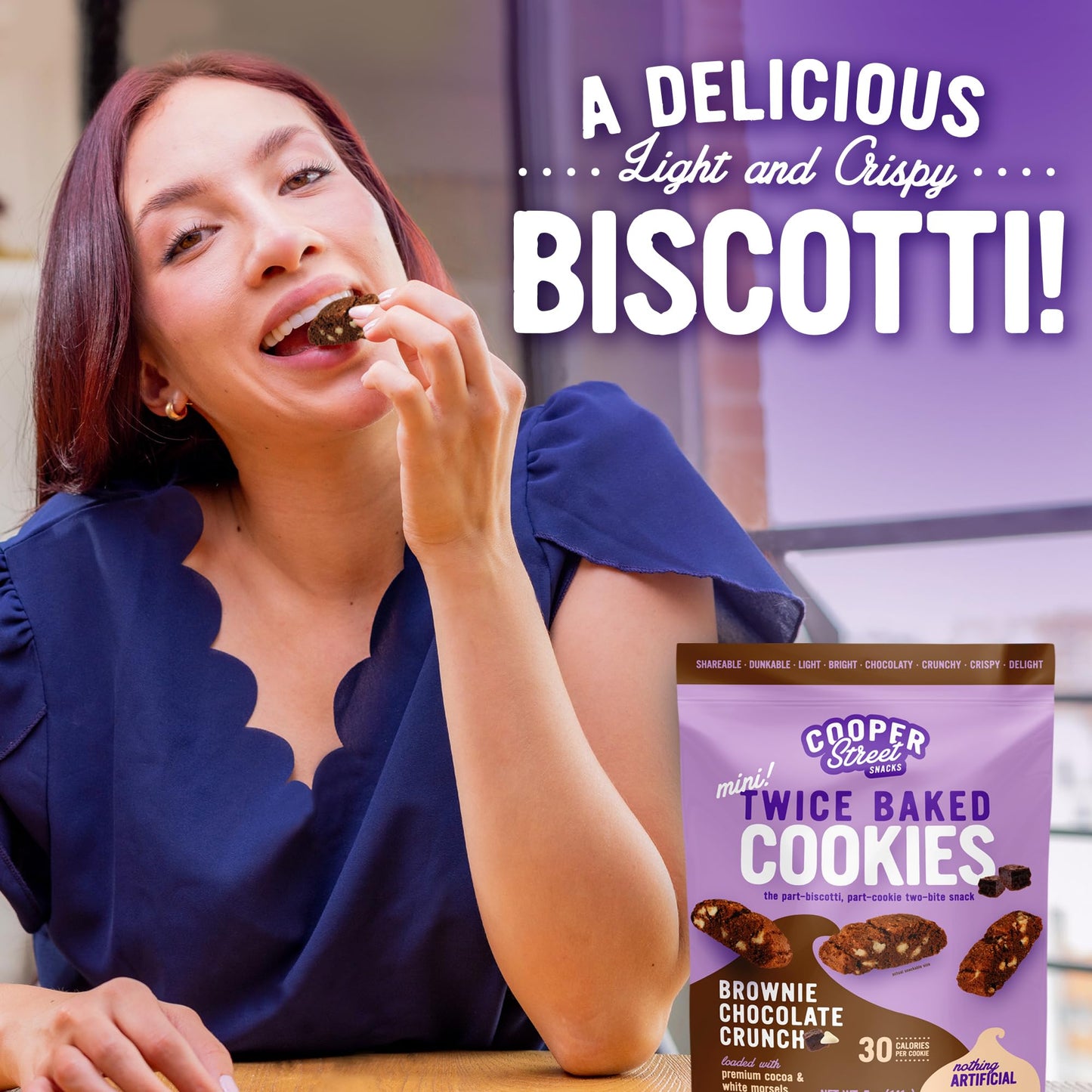Cooper Street Cookies All Natural Twice Baked Crispy Cookie, Peanut & Dairy Free, Biscotti Style 5oz, Brownie Chocolate Crunch (
