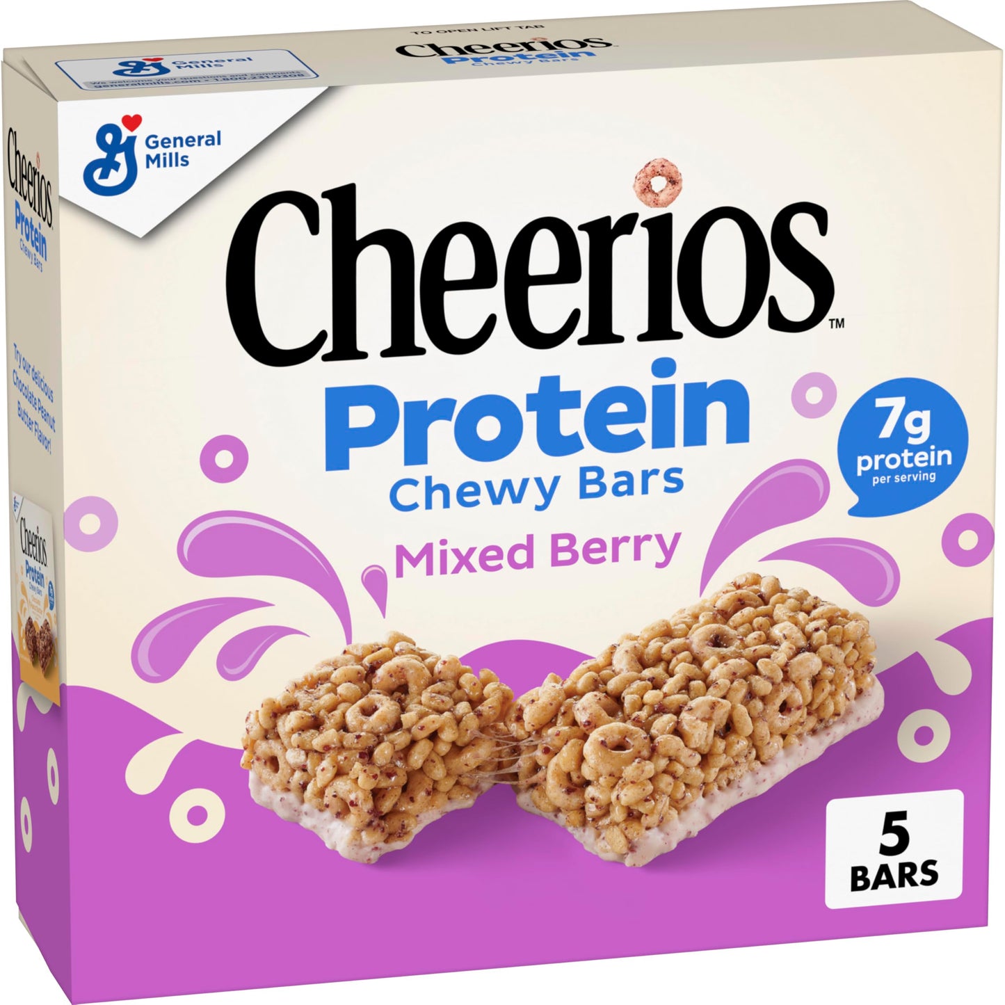 Cheerios Protein Chewy Bars, Snack Bars, Mixed Berry, 5 Ct, 6.35 oz