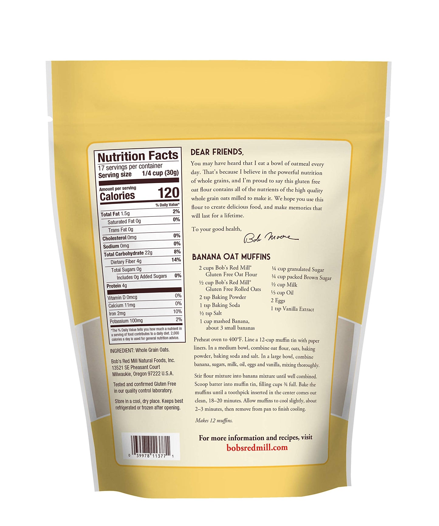 Bobs Red Mill gluten Free Oat Flour 18 Oz