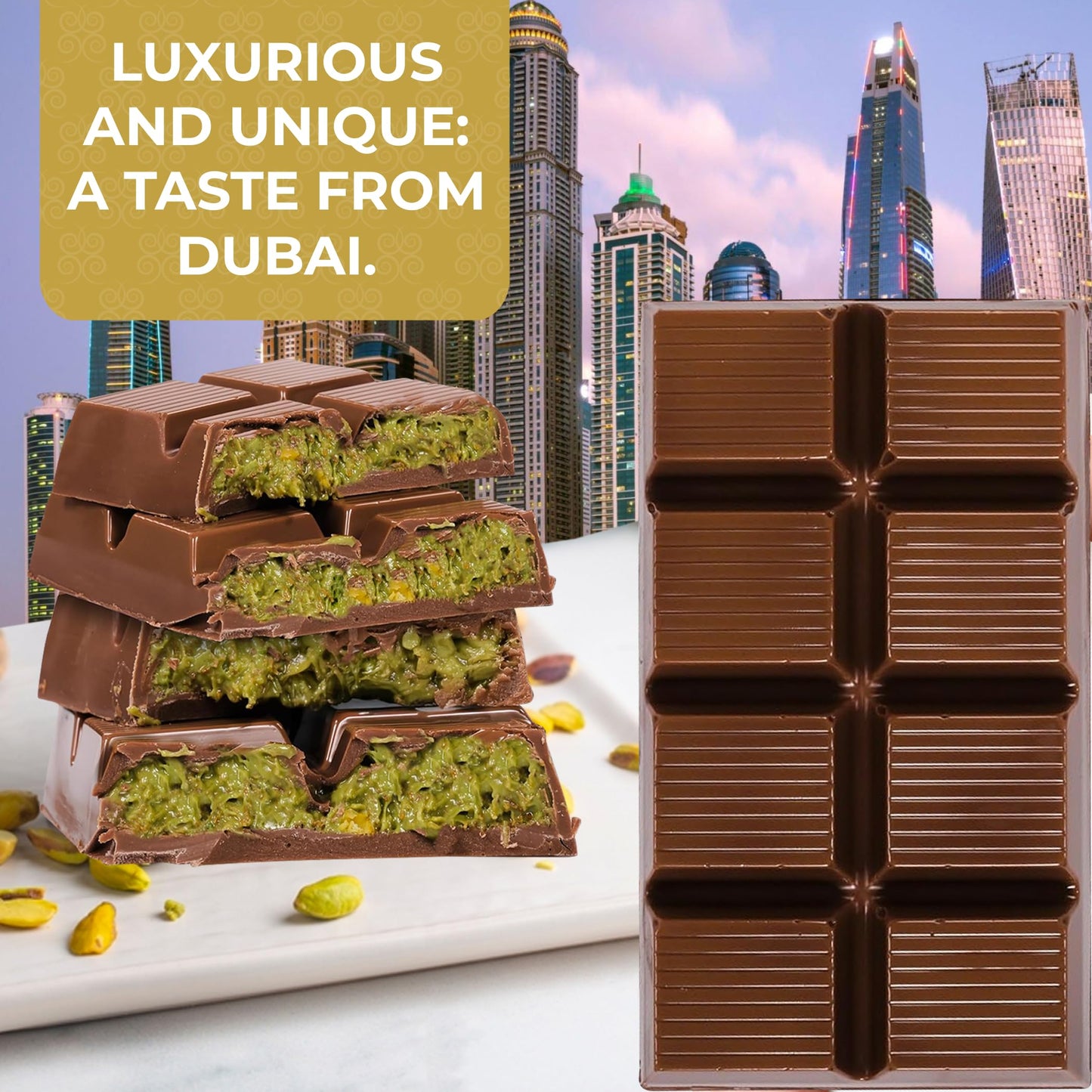 Chobella Dubai Chocolate Bar Pistachio 2 Pack, Enhanced Pistachio Dubai Chocolate Bar With Shredded Phyllo Dough, Viral Knafeh Candy With Kataifi, Gift Box (Total 14 Oz - 400 G)