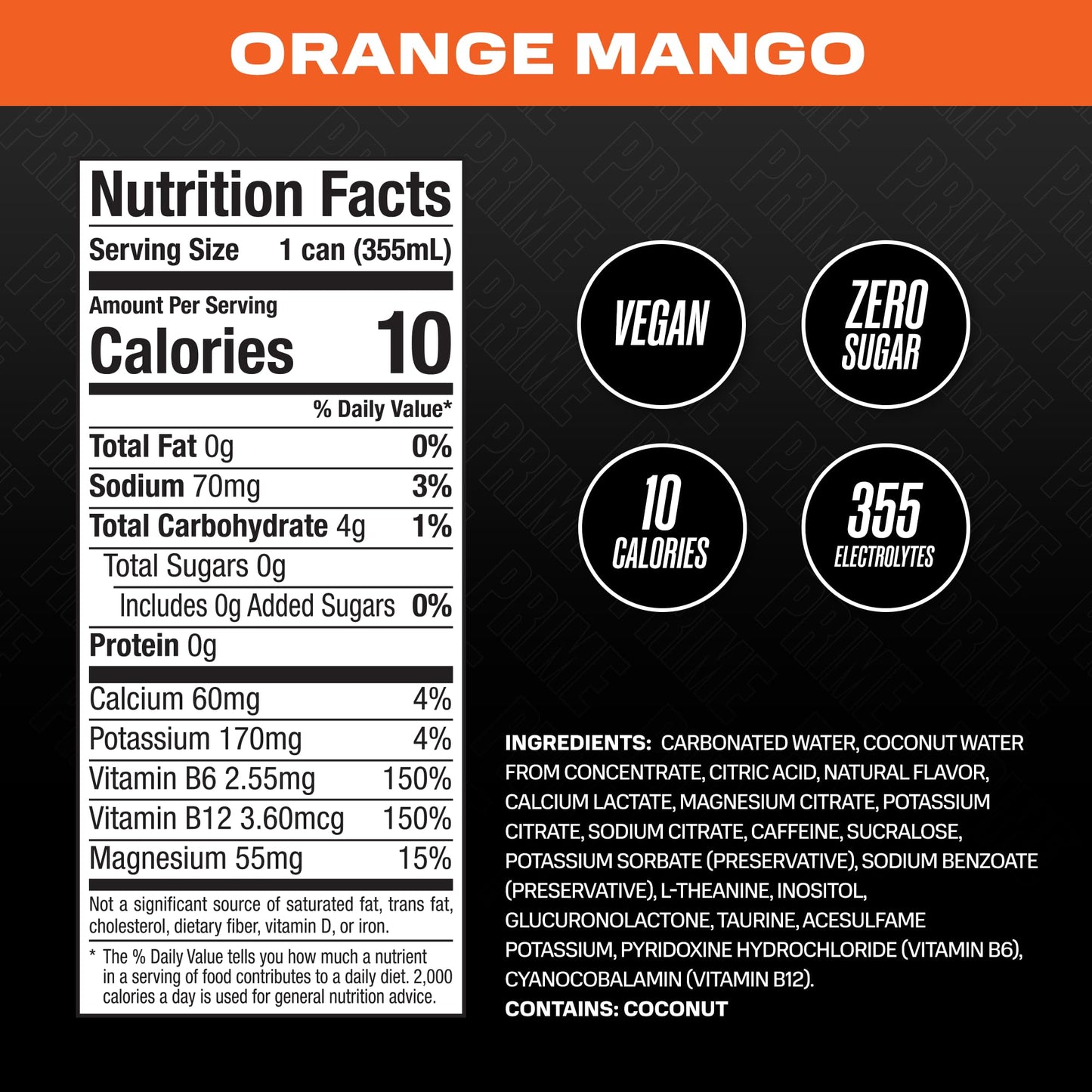 PRIME HYDRATION Energy Drink | Zero Sugar | 200mg Caffeine | 355mg Electrolytes | 12 Fl Oz | 24 Pack