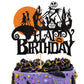 1 Pcs Halloween Happy Birthday Cake Topper Glitter Jack And Sally Pumpkin Bat Castle Ghost Halloween Cake Pick For Halloween The