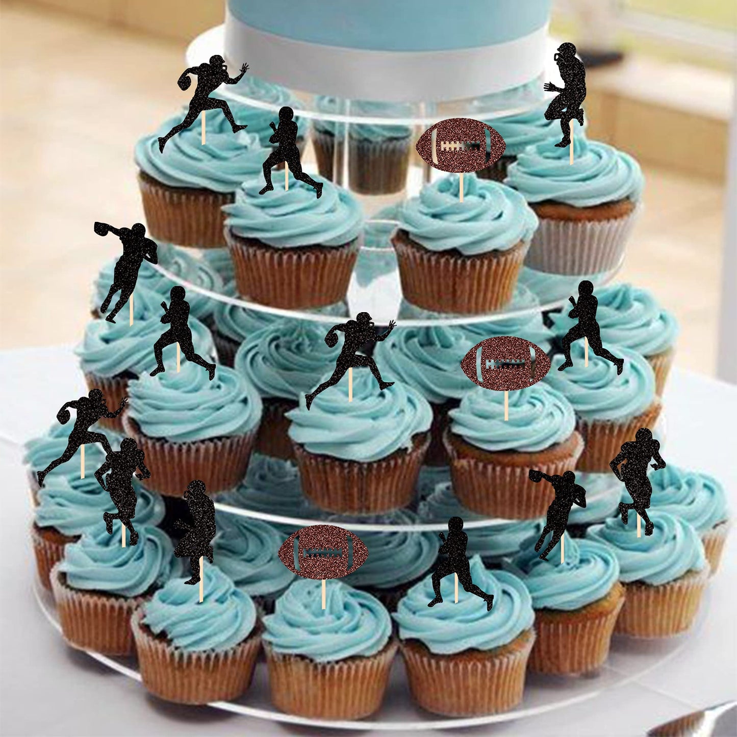 36 Pcs Rugby Ball Cupcake Toppers Football Players Sport Cupcake Picks Super Rugby Sports Theme Baby Shower Birthday Party Cake