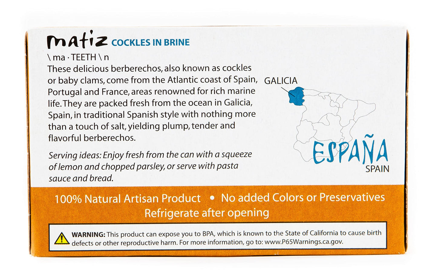 Matiz Espaa Wild Cockles from Galicia, Spain in Natural Sea Salt Brine (4 oz.) Spanish Berberechos, Small Clams, Hand Packed, Si